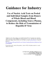 Use of Nucleic Acid Tests on Pooled and Individual Samples