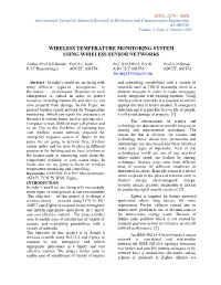 Wireless Temperature Monitoring System Using Wireless Sensor Networks