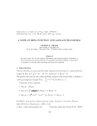 A Note on Beta Function and Laplace Transform -..:: Ascent Journals
