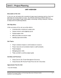 Unit 5 – Project Planning