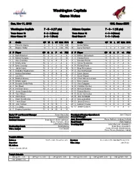 Washington Capitals Game Notes