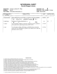WITHDRAWAL SHEET Ronald Reagan Library