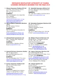 Insurance Regulatory Authority of Uganda Licensed Insurance Brokers for the Year 2019