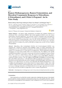 Rumen Methanogenesis, Rumen Fermentation, and Microbial Community Response to Nitroethane, 2-Nitroethanol, and 2-Nitro-1-Propanol: an in Vitro Study