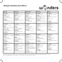 Sample Lunch and Snack Menu