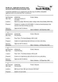 Weekly List of Decisions Made During Week Ending 25Th December 2020
