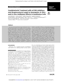 Combinatorial Treatment with Mtor Inhibitors and Streptozotocin Leads