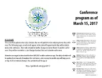 Conference Program As of March 15, 2017
