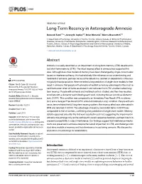 Long-Term Recency in Anterograde Amnesia