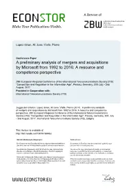 A Preliminary Analysis of Mergers and Acquisitions by Microsoft from 1992 to 2016: a Resource and Competence Perspective