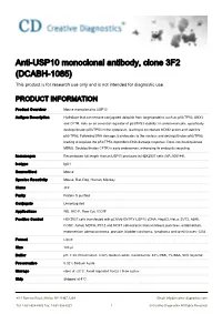 Anti-USP10 Monoclonal Antibody, Clone 3F2 (DCABH-1085) This Product Is for Research Use Only and Is Not Intended for Diagnostic Use