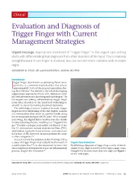 Evaluation and Diagnosis of Trigger Finger with Current Management Strategies