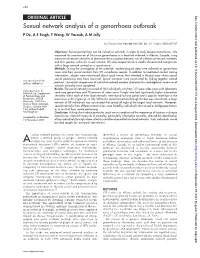 Sexual Network Analysis of a Gonorrhoea Outbreak P De, a E Singh, T Wong, W Yacoub, a M Jolly