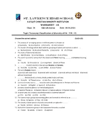 ST. LAWRENCE HIGH SCHOOL a JESUIT CHRISTIAN MINORITY INSTITUTION WORKSHEET – 05 Class: IX Sub: Life Science Date: 30.01.2021