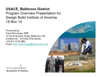 USACE, Baltimore District Program Overview Presentation for Design Build Institute of America 18 Nov 14