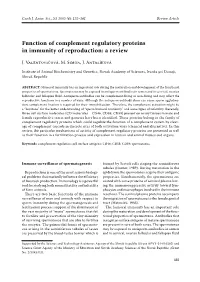 Function of Complement Regulatory Proteins in Immunity of Reproduction: a Review
