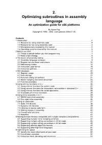 Optimizing Subroutines in Assembly Language an Optimization Guide for X86 Platforms