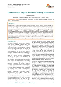 Technical Versus Jargon in Anatomic Veterinary Nomenclature