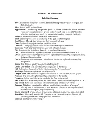 Wine 101- an Introduction Labeling Glossary AOC- Appellation D