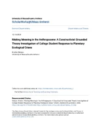 A Constructivist Grounded Theory Investigation of College Student Response to Planetary Ecological Crises