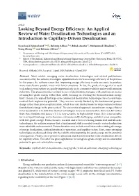 An Applied Review of Water Desalination Technologies and an Introduction to Capillary-Driven Desalination