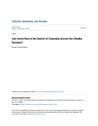 Can Home Rule in the District of Columbia Survive the Chadha Decision?