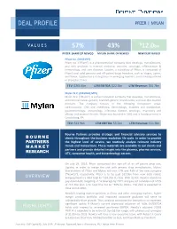 Pfizer and Mylan Will Own 57% and 43% of the New Company (“Newco”), Respectively