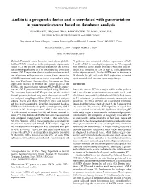 Anillin Is a Prognostic Factor and Is Correlated with Genovariation in Pancreatic Cancer Based on Databases Analysis