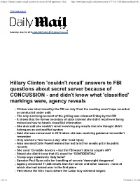 Hillary Clinton 'Couldn't Recall' Answers to Series of FBI Questions | Dail