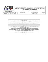 List of Airports Included in Taws Terrain Database