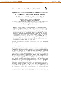 Optimization of Extraction Method and Characterization of Phycocyanin Pigment from Spirulina Platensis