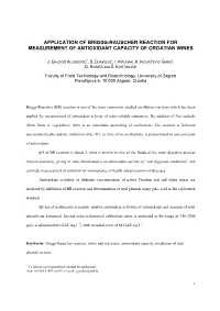 Application of Briggs-Rauscher Reaction for Measurement of Antioxidant Capacity of Croatian Wines