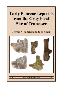 Early Pliocene Leporids from the Gray Fossil Site of Tennessee