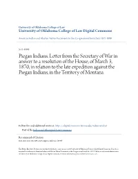 Piegan Indians. Letter from the Secretary of War in Answer to a Resolution of the House, of March 3, 1870, in Relation to the La