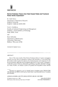 Perron-Frobenlus Theory Over Real Closed Fields and Fractional Power Series Expanslons*