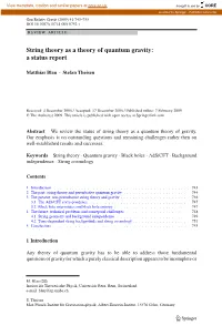 String Theory As a Theory of Quantum Gravity: a Status Report
