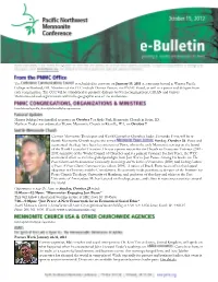 The Is Scheduled to Convene on January 19. 2013 at a Meeting Hosted at Warner Pacific College in Portland, OR. Members of the CC