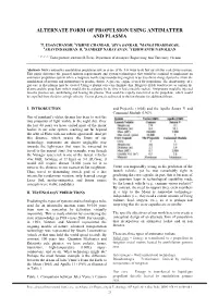 Alternate Form of Propulsion Using Antimatter and Plasma