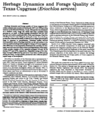 Herbage Dynamics and Forage Quality of Texas Cupgrass (Eriochloa Sericea)