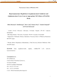 Hyperammonemia: Regulation of Argininosuccinate Synthetase and Argininosuccinate Lyase Genes in Aggregating Cell Cultures of Fetal Rat Brain