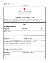 Scientific Diver Application LAST NAME: ______