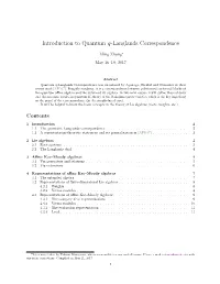 Introduction to Quantum Q-Langlands Correspondence