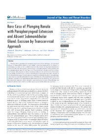 Rare Case of Plunging Ranula with Parapharyngeal Extension and Absent Submandibular Gland: Excision by Transcervical Approach