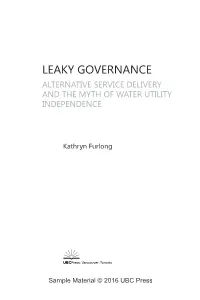 Alternative Service Delivery and the Myth of Water Utility Independence