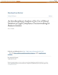 An Interdisciplinary Analysis of the Use of Ethical Intuition in Legal Compliance Decisionmaking for Business Entities Eric C