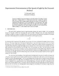 Experimental Determination of the Speed of Light by the Foucault Method