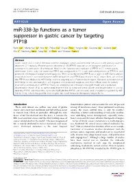 Mir-338-3P Functions As a Tumor Suppressor in Gastric Cancer by Targeting PTP1B