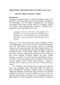Preventing the Extinction of Igbo Language