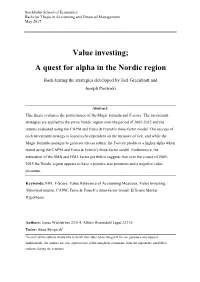 Value Investing; a Quest for Alpha in the Nordic Region