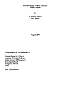 Entry Strategies of Multi-Nationals Indian Context by S. Ramesh